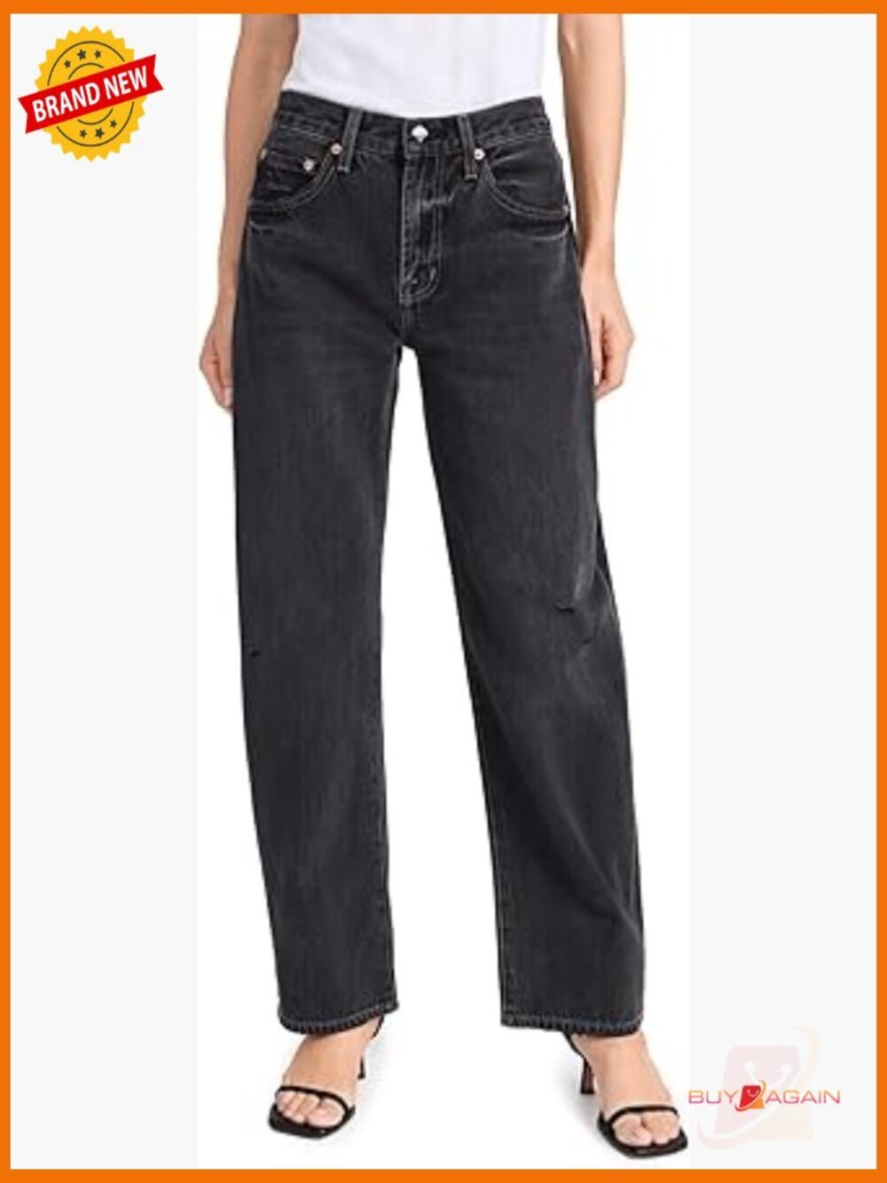 Mid Rise Straight Leg Denim Jeans, Non-Stretch, True to Size Fit - Picture 1 of 6